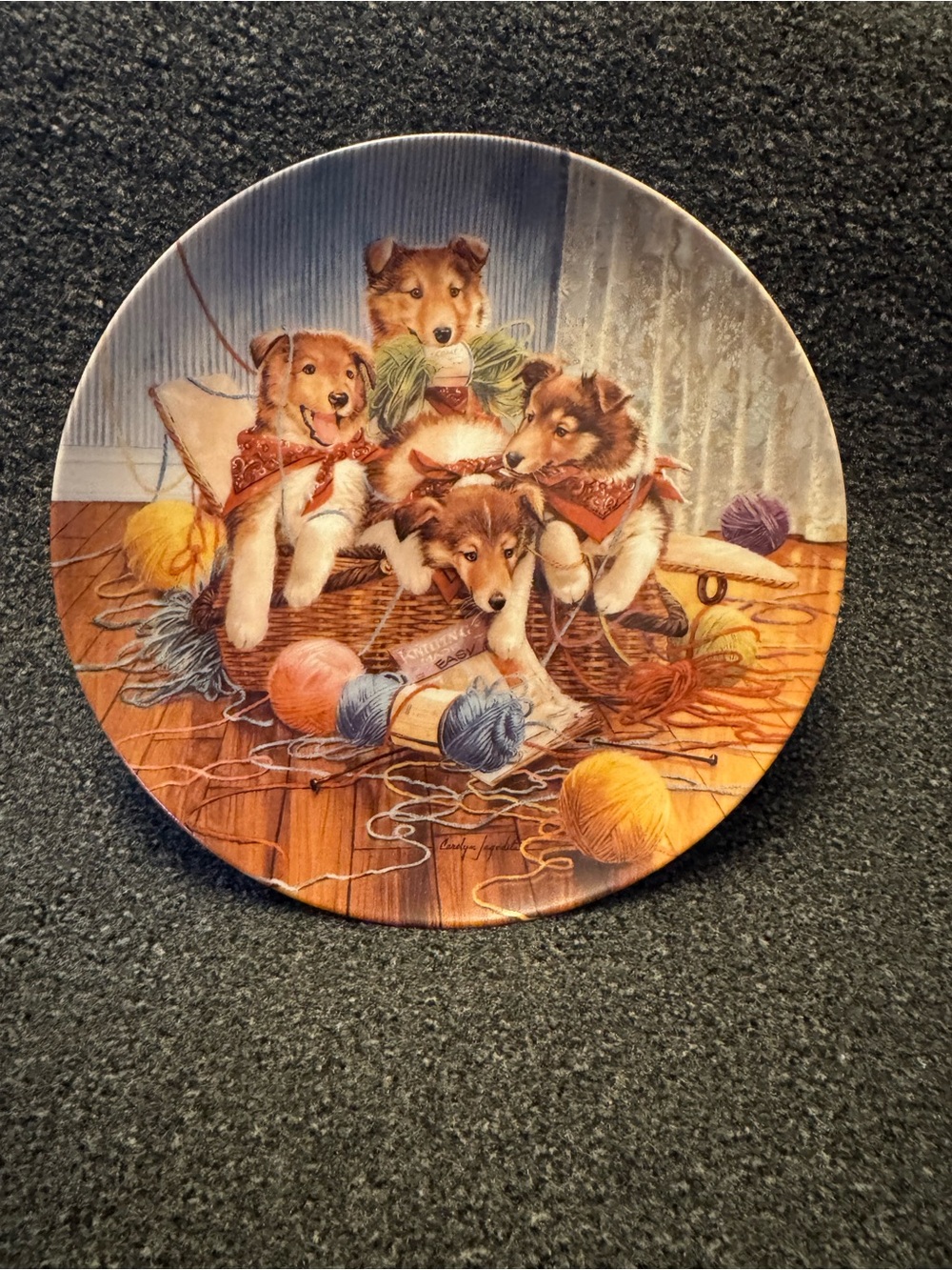 VTG 1993 Bradford Exchange "All Tied Up" Collie Puppy Collector Plate